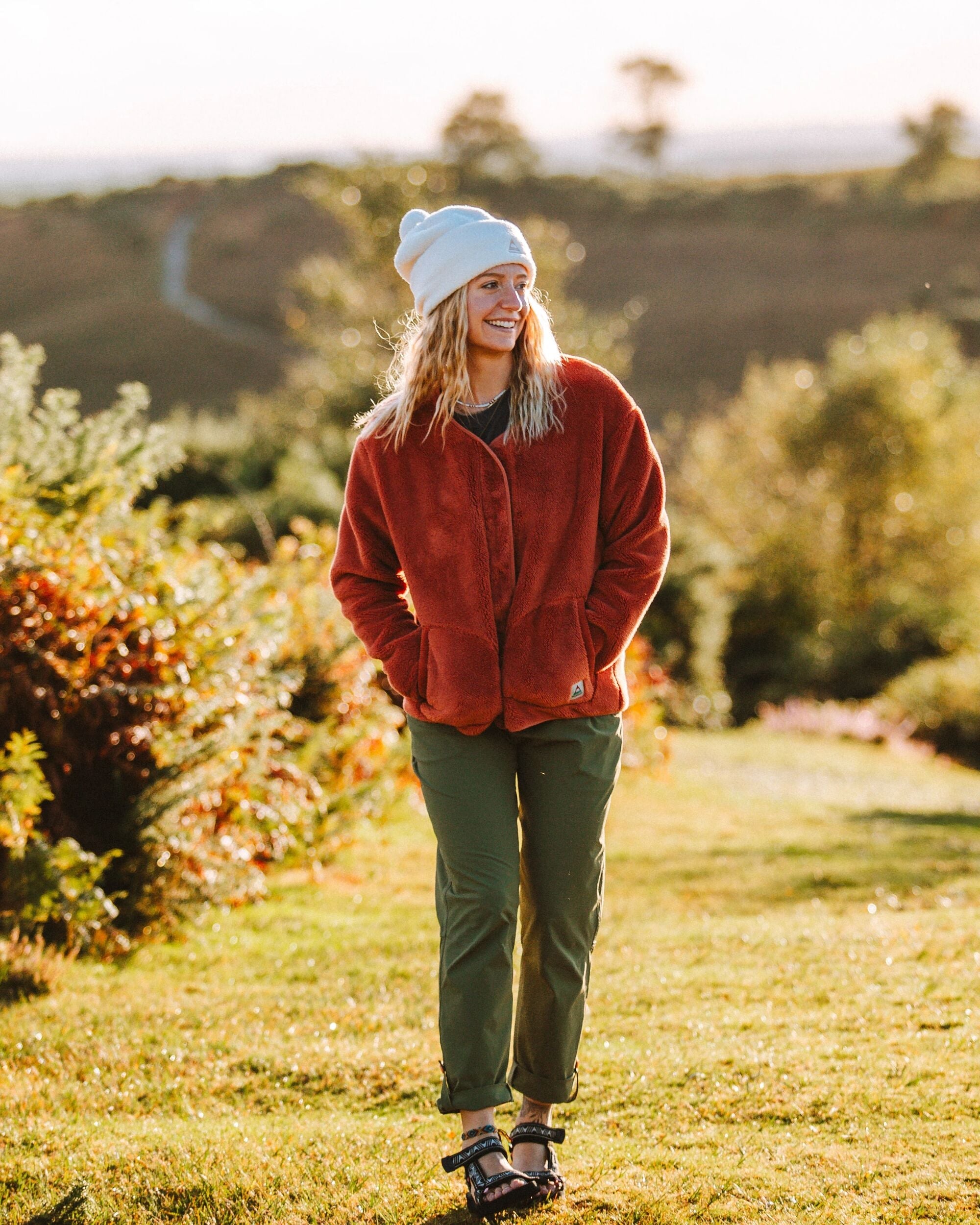 Iris Collarless Recycled Fleece Jacket - Baked Clay