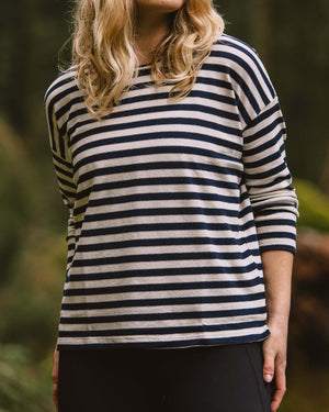 Panorama Striped Long Sleeve T-Shirt - Deep Navy