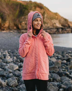 Clementine Recycled Quilted Button Up Hoodie - Shell Pink