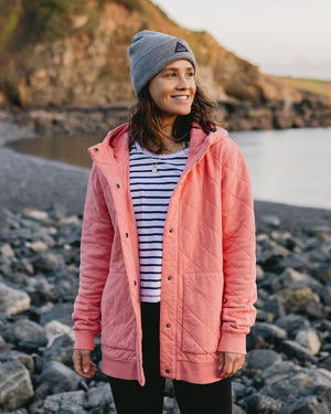 Clementine Recycled Quilted Button Up Hoodie - Shell Pink