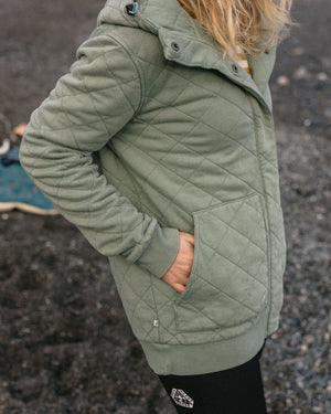 Clementine Recycled Quilted Button Up Hoodie - Pistachio