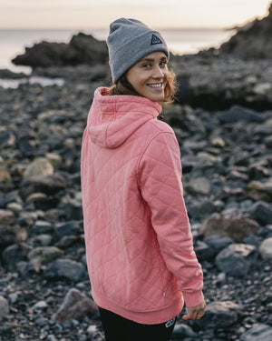 Clementine Recycled Quilted Button Up Hoodie - Shell Pink