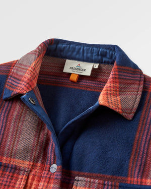 East Recycled Polar Fleece Long Sleeve Shirt - Rich Navy/ Red Ochre Check