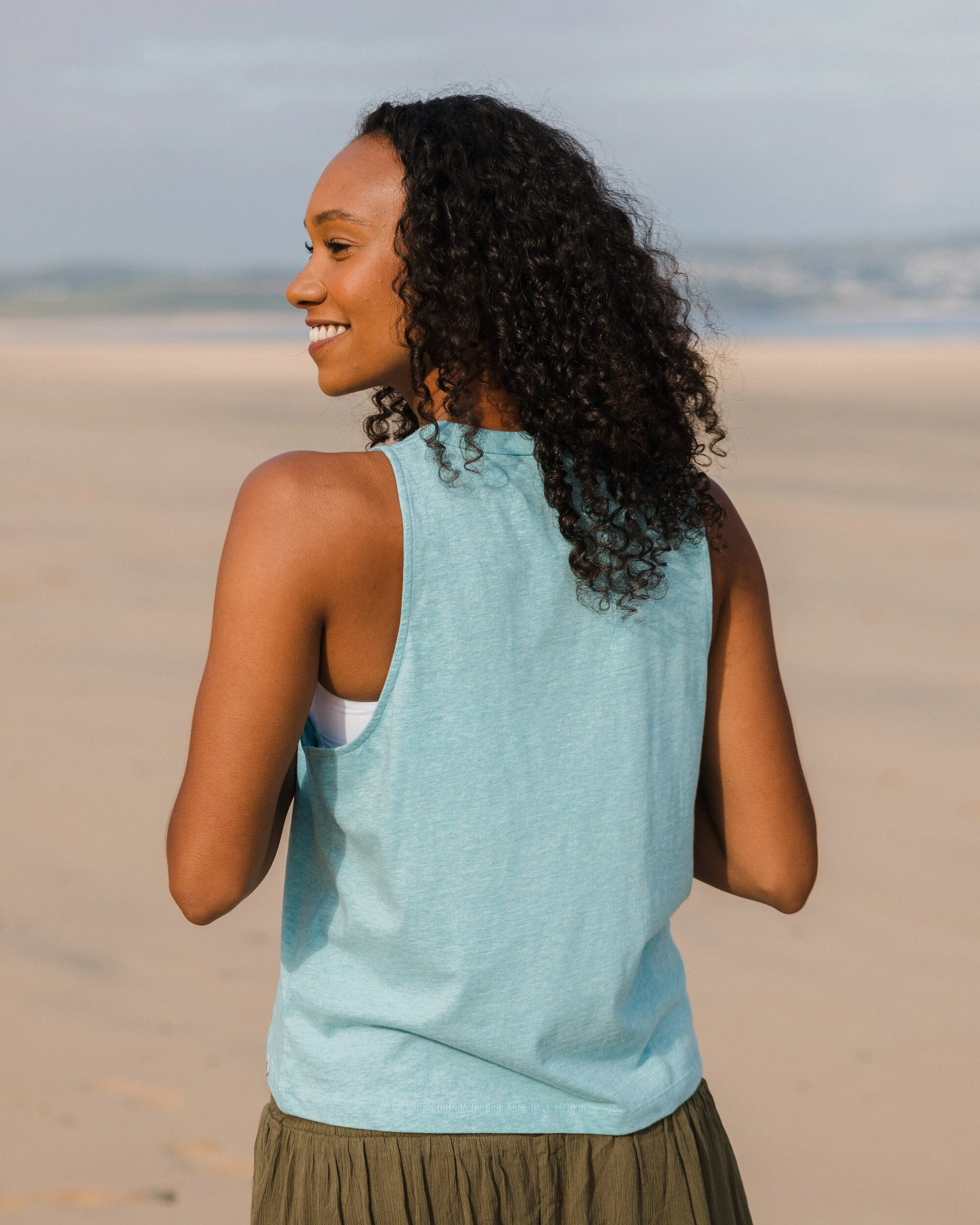 Poinsettia Organic Cotton Tank Top - Soft Blue Pool Marl