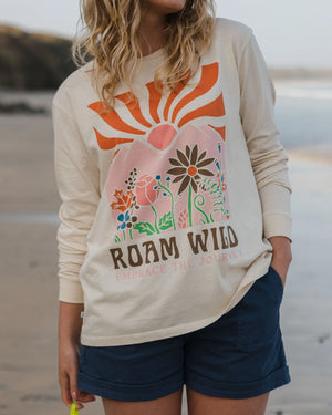 Roam Wild Recycled Cotton Oversized Long Sleeve T-Shirt - Birch