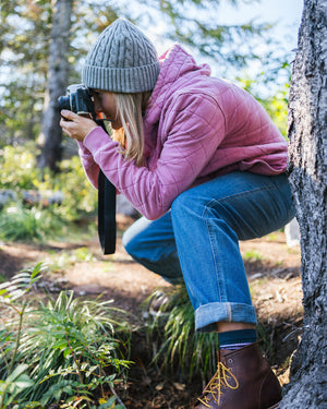 Clementine Recycled Quilted Button Up Hoodie - Mauve Haze